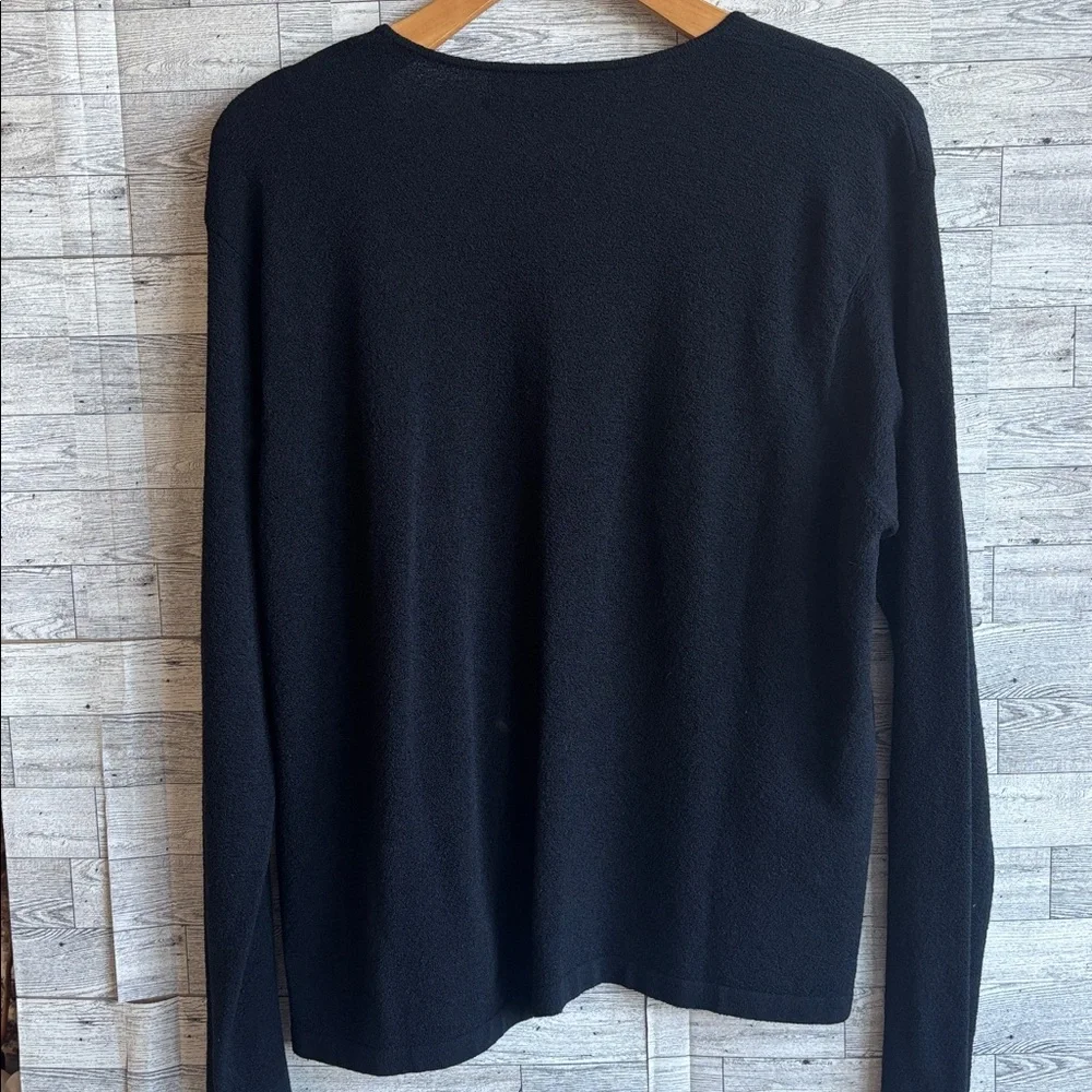 Black‎ Wool Cardigan Sweater Open Front Ellen Tracy women’s large